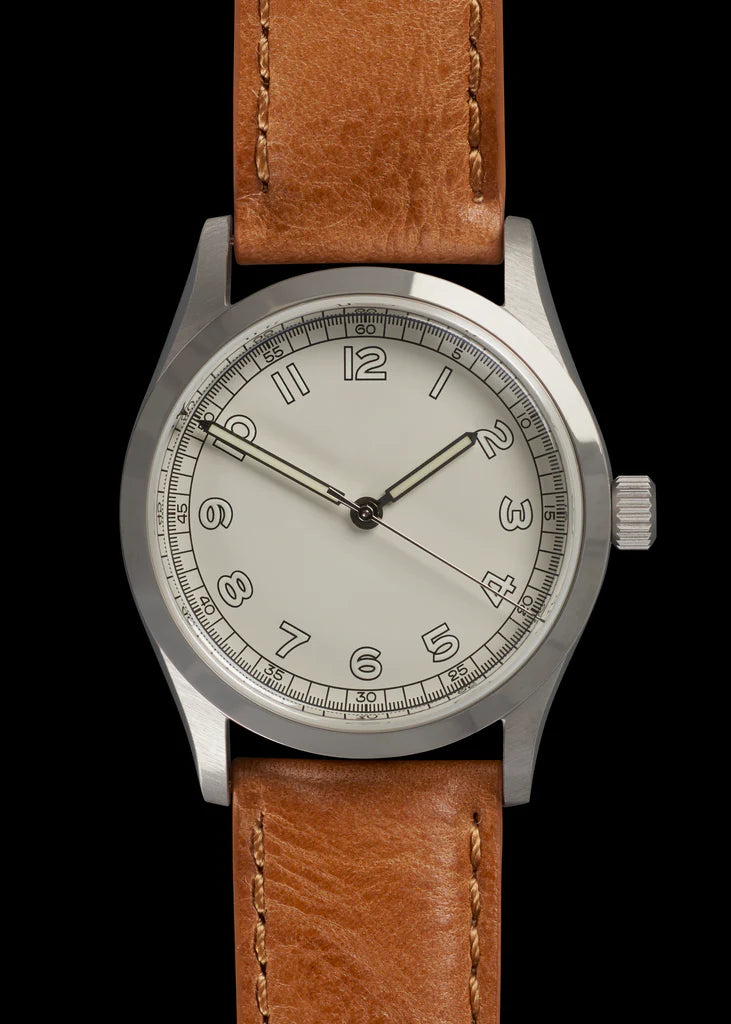 Elvia 1950s patroon 25 juwelen automatisch, 200m waterbestendig horloge met retro lichtgevende verf, saffierglas en kalfsleren band