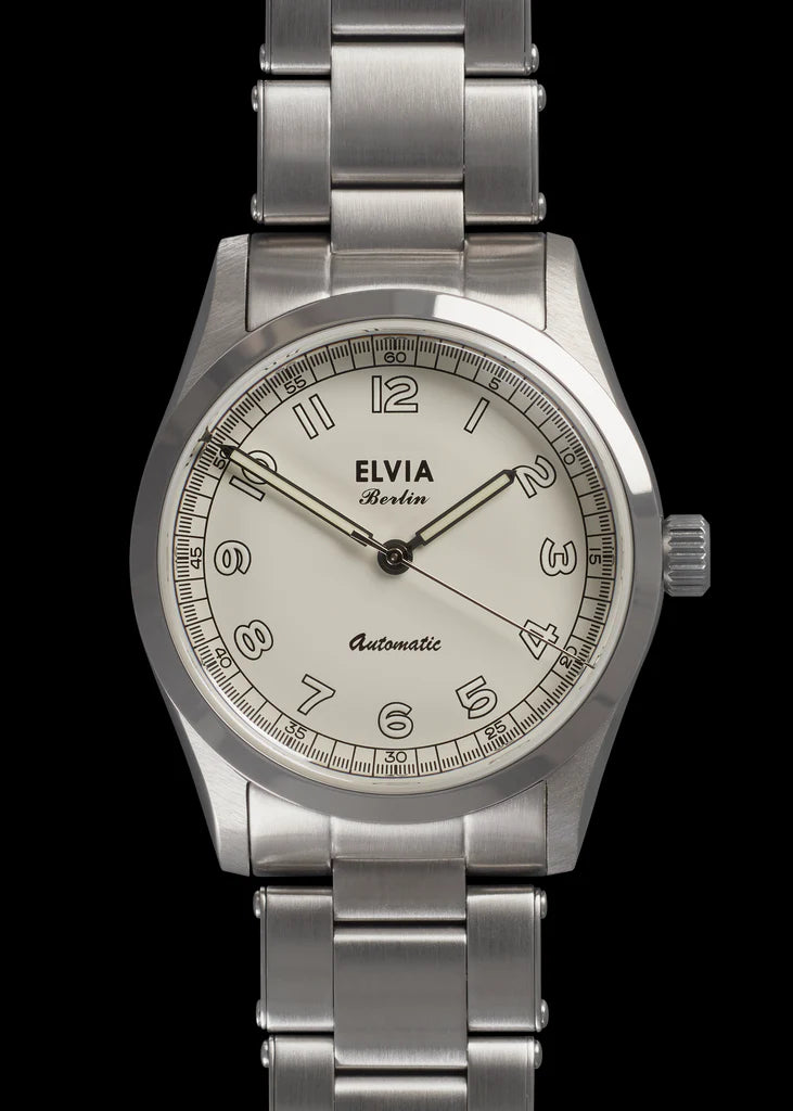 Elvia 1950s patroon 25 juwelen automatisch, 200m waterbestendig horloge met retro lichtgevende verf, saffierglas en een retro 1950s stijl armband