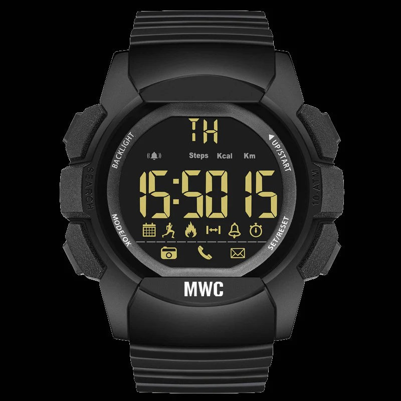 MWC Digitaal Multifunctioneel Militair Smartwatch met Bluetooth, Stappenteller, 100m (330ft) Waterbestendigheid, Afstandsbediening Camera en Android / iOS Compatibiliteit