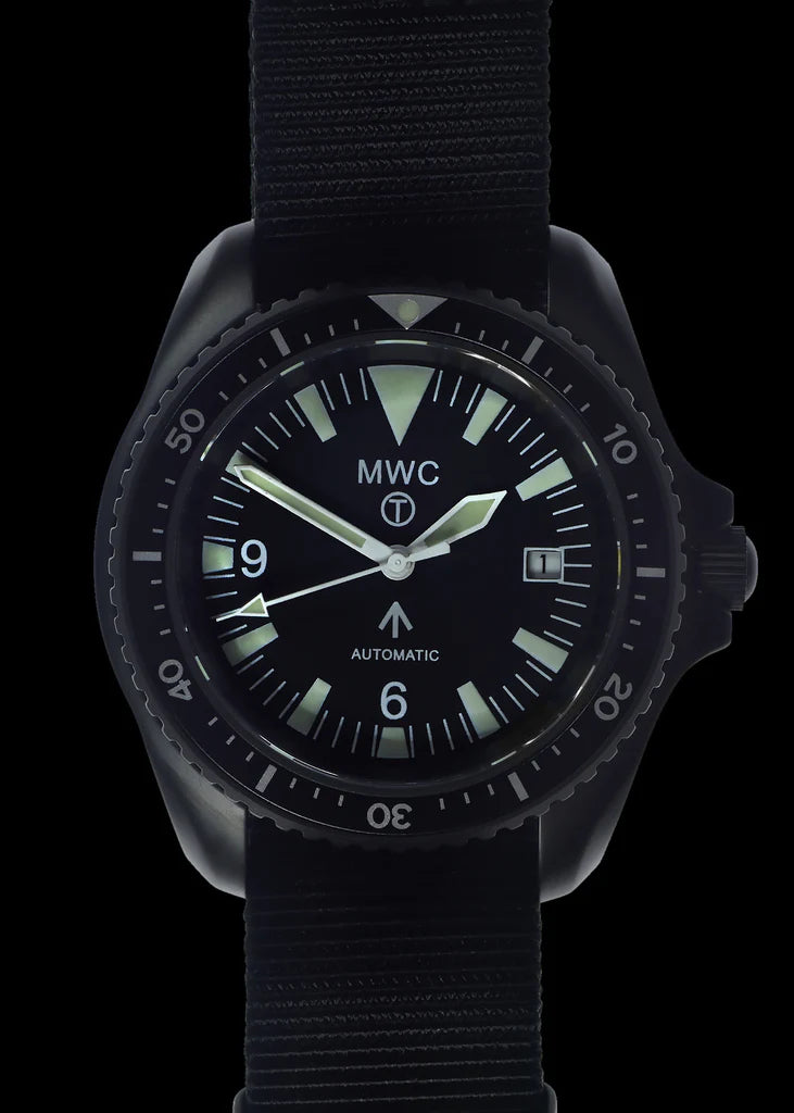 MWC 1999-2001 Patroon Zwart PVD Automatisch Militair Duikhorloge - Saffierglas en 60 Uur Gangreserve