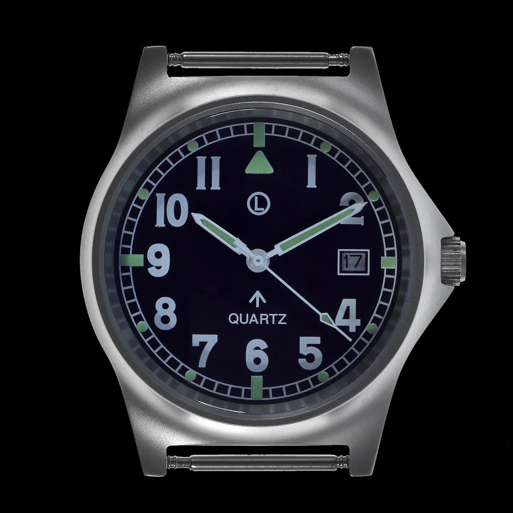 MWC G10 LM roestvrijstalen militair horloge op een zwarte NAVO militaire singelband (gewone graveerbare achterkant)