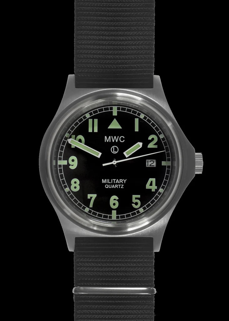MWC G10 50m (165ft) waterbestendig NATO-patroon militair horloge met satijnen kastafwerking, vaste bandstaven en 60 maanden batterijduur