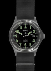 MWC G10 50m (165ft) waterbestendig NATO-patroon militair horloge met satijnen kastafwerking, vaste bandstaven en 60 maanden batterijduur