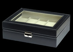 Horloge display case van PU leer voor 10 horloges met een doorzichtig deksel en slot