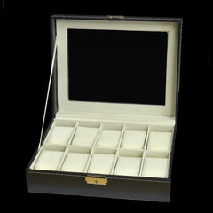 Horloge display case van PU leer voor 10 horloges met een doorzichtig deksel en slot