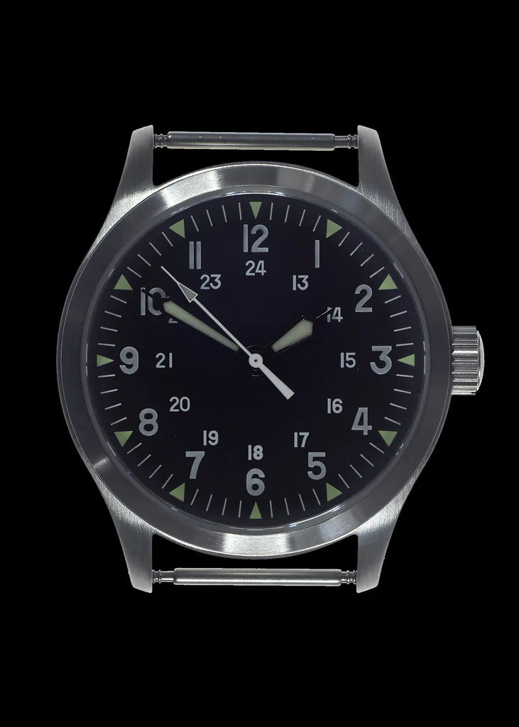 MWC Mk III roestvrij staal, jaren 50-patroon, 100 m waterbestendig, automatisch militair horloge met saffierglas (variant met 12/24-uurs wijzerplaat)