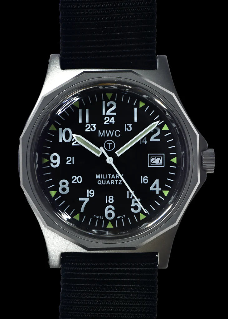 MWC G10 - Remake van de serie 1982 tot 1999 horloge in roestvrij staal met plexiglas acryl kristal 12/24 uur wijzerplaatformaat en batterijklep