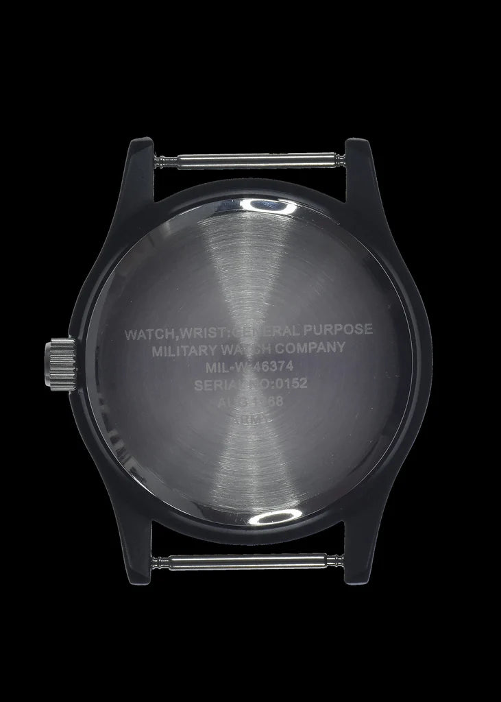 MWC Klassiek 1960s/70s Patroon Mat Zwart Vietnam Horloge op Bijpassend Riempje