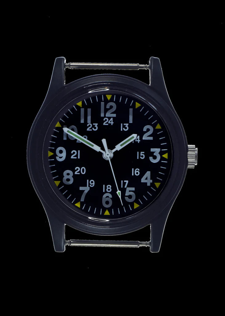 MWC Klassiek 1960s/70s Patroon Mat Zwart Vietnam Horloge op Bijpassend Riempje