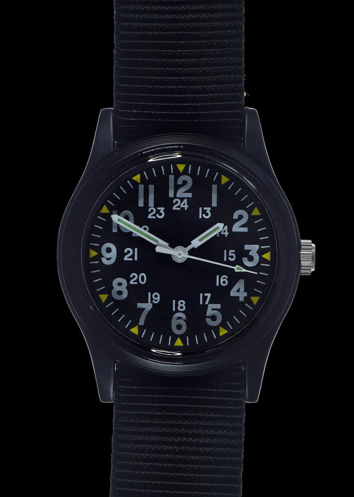 MWC Klassiek 1960s/70s Patroon Mat Zwart Vietnam Horloge op Bijpassend Riempje