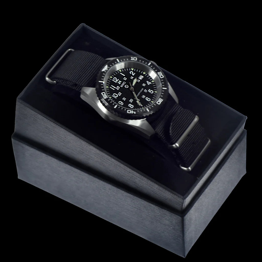 Roestvrijstalen militair duikhorloge met automatisch 24-juwelen uurwerk, 12/24-uurs wijzerplaat, saffierglas en keramische lunette (tactische massieve bandstaven)
