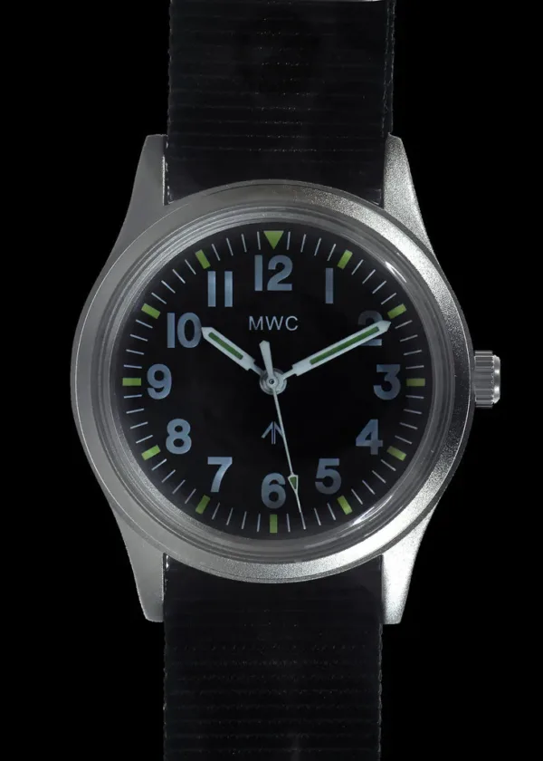 MWC Classic 1960s/70s Europees patroon militair horloge op een grijze militaire webbing band
