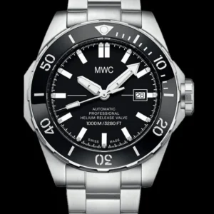MWC 100ATM / 3.280 ft / 1000 m waterbestendig duikhorloge Roestvrijstalen kast met heliumventiel en bijpassende armband 100% Zwitsers gemaakt met Sellita SW200 26-juwelen automatisch uurwerk