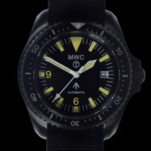MWC 1999-2001 Patroon Zwart PVD Automatisch Militair Duikhorloge met Retro Lichtgevende Verf, Saffierglas, 60 Uur Gangreserve