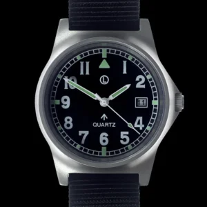 MWC G10 LM roestvrijstalen militair horloge op een zwarte NAVO militaire singelband (gewone graveerbare achterkant)