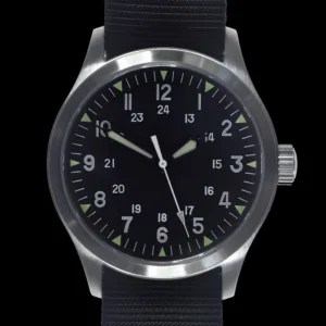 MWC Mk III roestvrij staal, jaren 50-patroon, 100 m waterbestendig, automatisch militair horloge met saffierglas (variant met 12/24-uurs wijzerplaat)
