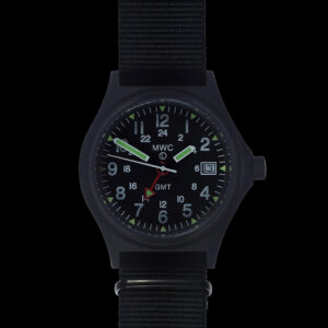 Military Watch Company GMT (Dubbele tijd zone) Militair Horloge met Militaire Anti-reflectieve PVD Coating in Matzwart