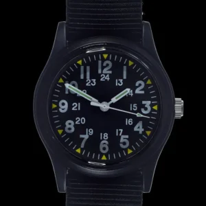 MWC Klassiek 1960s/70s Patroon Mat Zwart Vietnam Horloge op Bijpassend Riempje