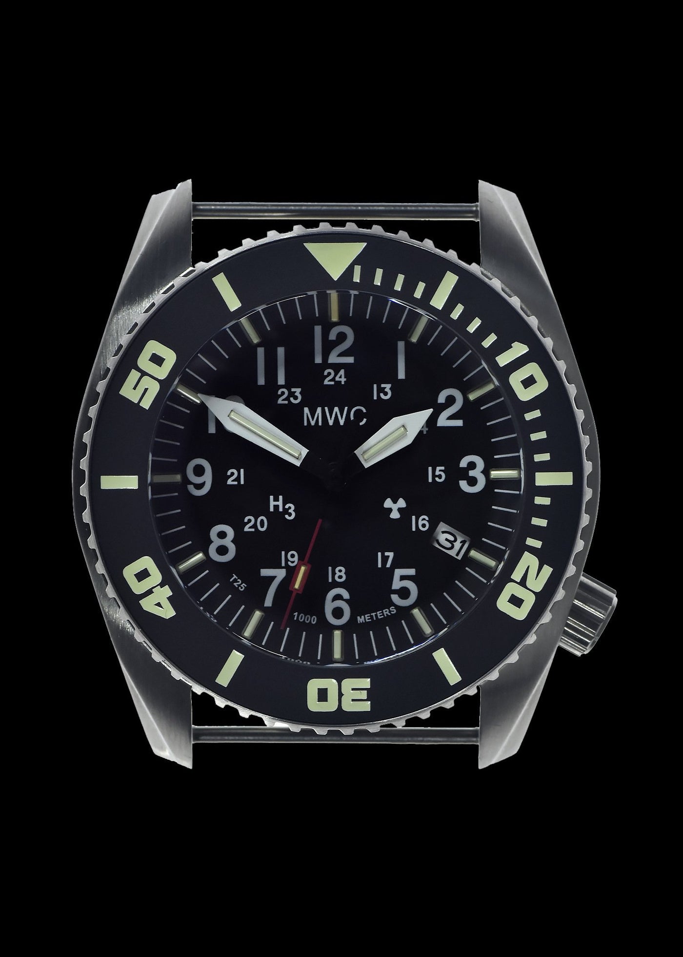 MWC "Depthmaster" 100atm / 3,280ft / 1000m Water Resistant Militair Divers Horloge in Stainless Steel Case with GTLS and Helium Valve (Automatic) – Authentiek Militair Design