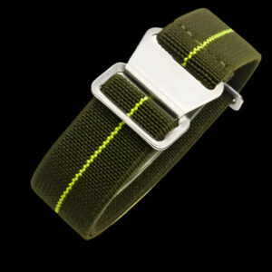 18mm Elasticated French Navy and Special Forces Strap in Green with a Yellow Stripe – Authentiek Militair Design