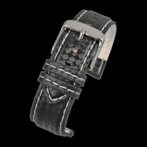 22mm Premium Black Carbon Fibre Horloge Strap with White Sti