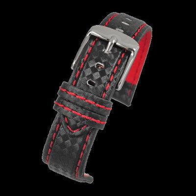 18mm Premium Black Carbon Fibre Horloge Strap with Red Stitching – Authentiek Militair Design
