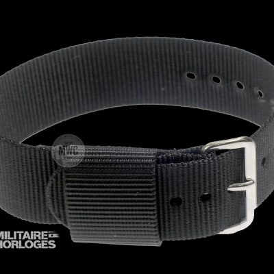 20mm Amerikaans Pattern Black Militair Horloge Strap (Chrome Buckles)