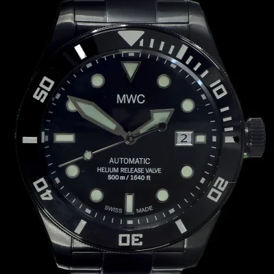 MWC Swiss Made 500m (1640ft) waterbestendig automatisch duikhorloge in zwart PVD roestvrij staal met saffierglas