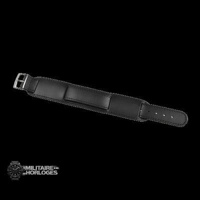 Black 1950s Pattern 18mm Leather Militair Horloge Strap with Chrome