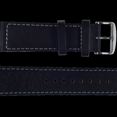 24mm MWC Branded Black Leather Horloge Strap with roestvrij staal