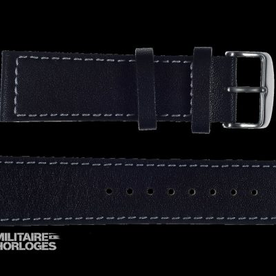 24mm MWC Branded Black Leather Horloge Strap with roestvrij staal