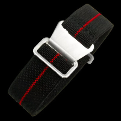 18mm Elasticated French Navy and Special Forces Strap in Black with a Red Stripe – Authentiek Militair Design
