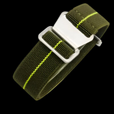 22mm Elasticated French Navy and Special Forces Strap in Green with a Yellow Stripe – Authentiek Militair Design