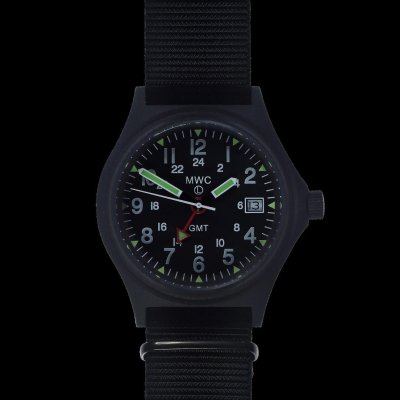 Military Watch Company GMT (Dubbele tijd zone) Militair Horloge met Militaire Anti-reflectieve PVD Coating in Matzwart