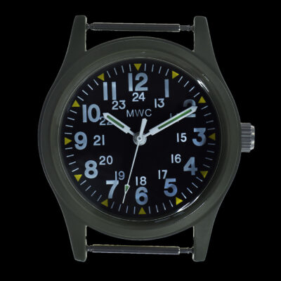 Classic 1960s/70s US Pattern Olive Drab Vietnam Horloge on Olive Green Militair Strap – Authentiek Militair Design