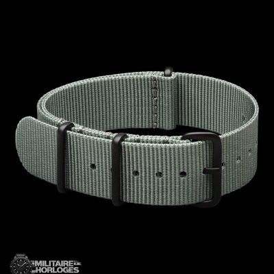 20mm Grey NATO Horloge Strap with PVD Black roestvrij staal Covert